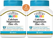 2 Pack Calcium Magnesium Zinc Vitamin D3 180 Tabs(2x90) Super Trio Bones Muscles