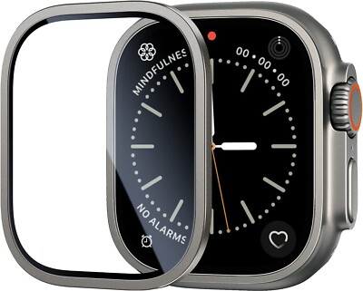 For Watch Ultra 49mm Alloy Frame Full Cover Tempered Glass Screen Protector