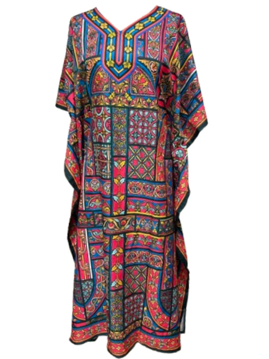 strapless open back dress Black Printed Gold Lurex Belted Kaftan Dress main image 1