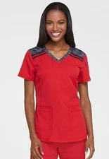 Red Dickies Scrubs Dynamix V Neck Top DK740 RED