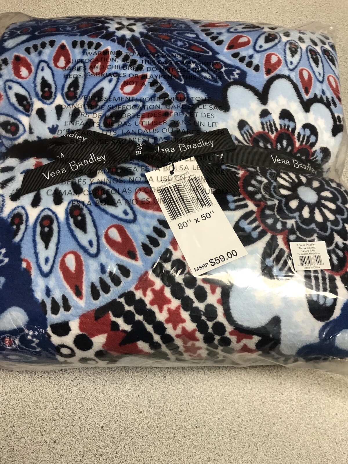 VERA BRADLEY Plush Throw Blanket Fireworks Medallion 80"X50" Super Soft