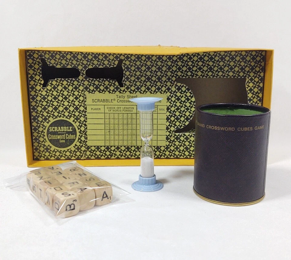 Scrabble Crossword Cubes Game 1964 Selchow & Righter w/ Timer and Shaker Vintage - Image 4 of 4