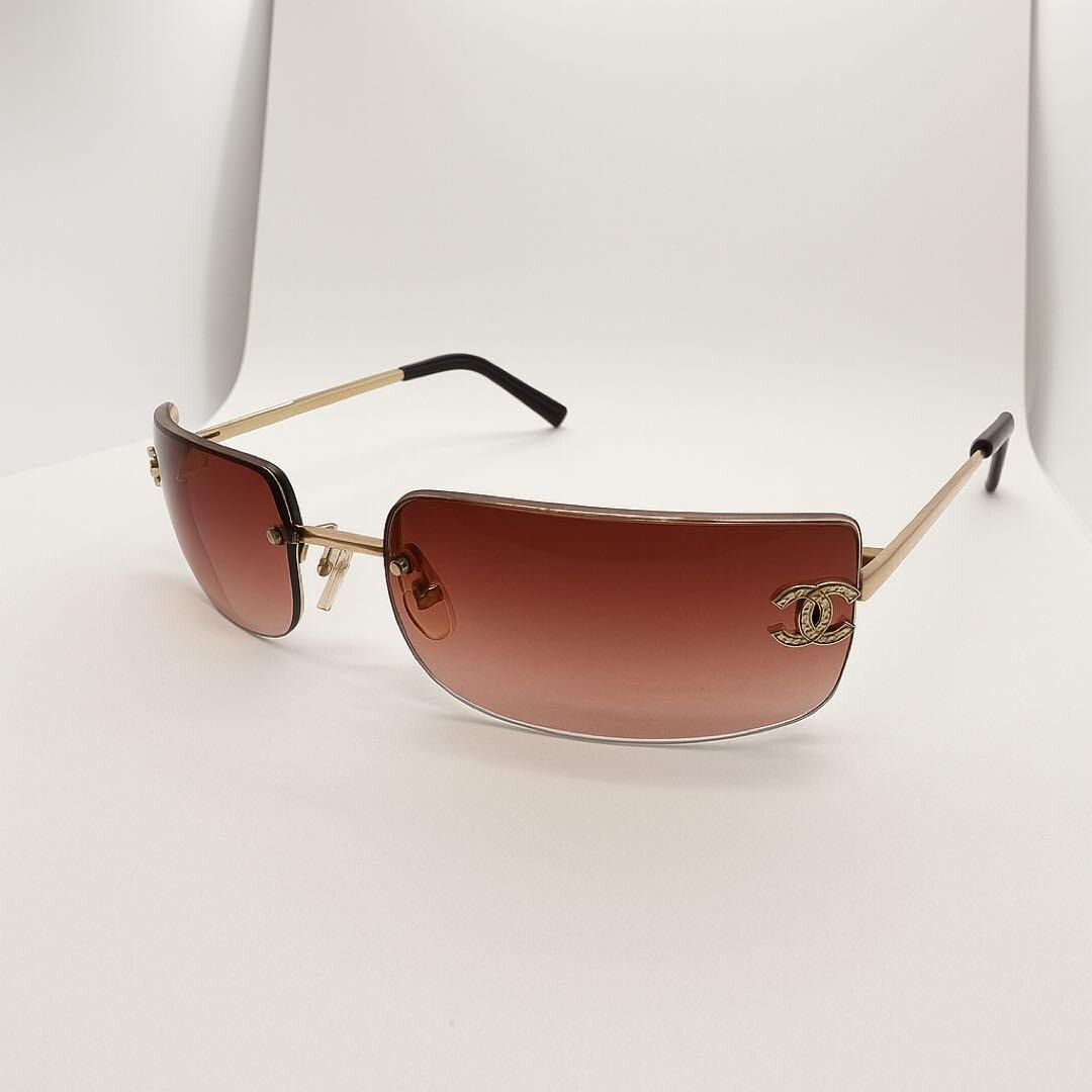 CHANEL 4104 Gold Rimless Sunglasses with Metal Frame & Coco Mark #2