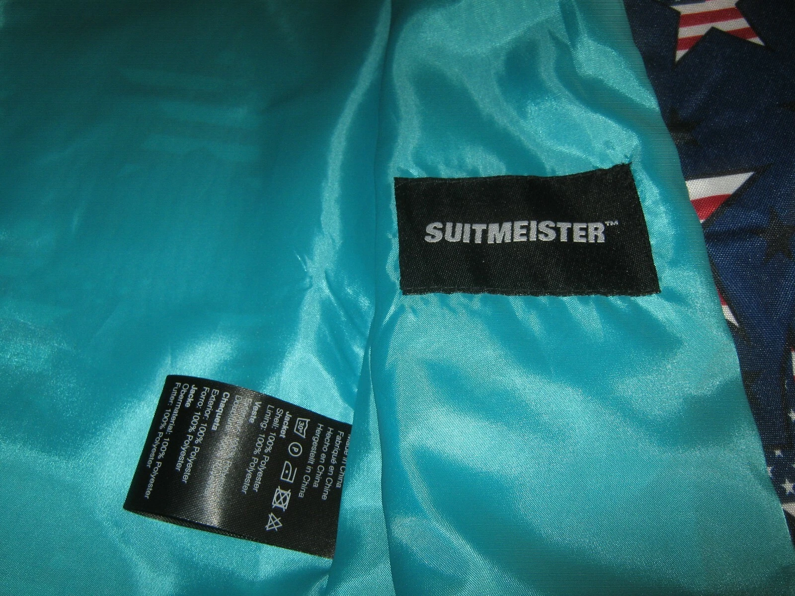 SUITMEISTER Blazer Men's Size MEDIUM(NWO)Navy BLUE w/Stars & Stripes "CLEAN" image 4