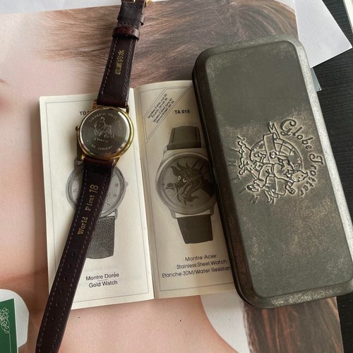 Tintin Watch With Case Vintage Leather Belt Brown Gold Rare Japan Free Shipping - Picture 3 of 8