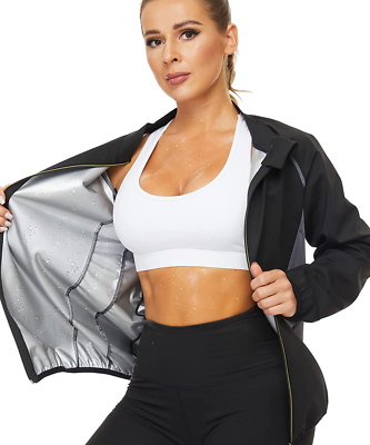Sauna Suit for Women Sweat Jackets Workout Shirt Long Sleeve Slimming Tops  Zippe