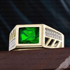 5.50ct Radiant Cut Natural Emerald Diamond Men's Ring 18K Dual Gold Plated