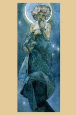 Moon by Alphonse Mucha Feminine Art Deco Art Nouveau Art Prints Mucha Print Art