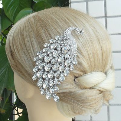 Wedding Bridal Clear Rhinestone Crystal Peacock Hair Comb