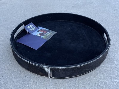 New Mars & More 16  Cowhide Round Display Tray NWT Black