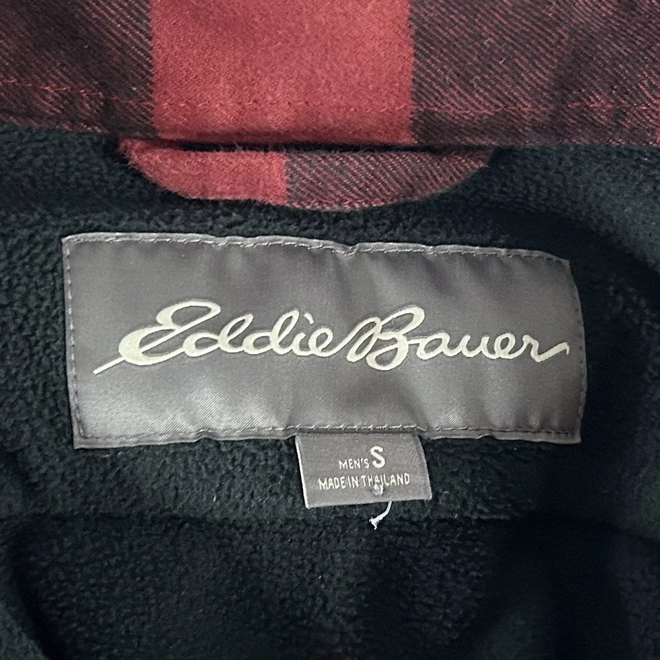 Eddie Bauer Small Fleece Lined Flannel Shirt Buffalo Plaid Red Black Cotton - Image 3 of 4