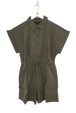 Lipsy London Women's Playsuit Size 16 Khaki Cotton Linen Collared Button New F1
