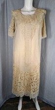 EDWARDIAN, DECO ERA TAPE LACE DRESS WITH SILK SLIP AND EMBROIDERED EDGES