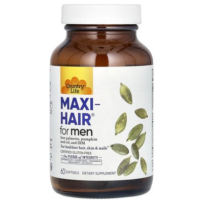 Country Life Maxi Hair for Men 60 Softgels Gluten-Free, Milk-Free, No Artificial