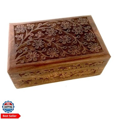 GIFT IDEAS~ Floral Carved Handmade Wooden Box 4 inches by 6 inches~Ideal for ...