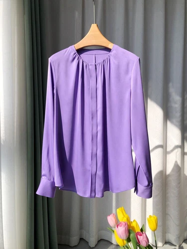Damen Langarm 100% echte Seide Knopf Rundhals Shirt Bluse Büro Damen OL - Bild 25 von 38
