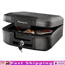 Fireproof Waterproof Safe Key Lock Portable Lockbox Documents Valuables Travel