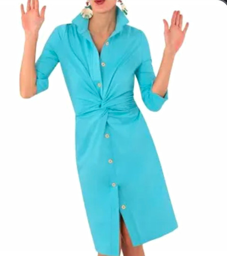 Gretchen Scott M/L Twist & Shout Ocean Turquoise 3/4 Sleeve Jersey Shirt Dress