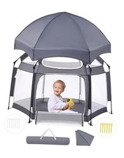 Baby Playpen with Canopy, Pop up Toddler Tent, Travel/Nap, Indoor and grey