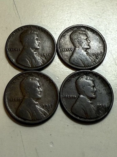 1915-D / 1916-D / 1917-D / 1918-D Lincoln Wheat Cent - (4) Good 100+ Yr Old Coin