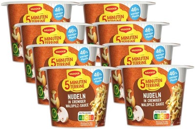 MAGGI 5 Minuten Terrine Nudeln in Waldpilzrahmsauce, (8 x 56g) Fertiggericht