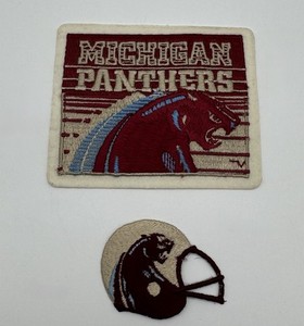 Two Vintage 1983-84 MICHIGAN PANTHERS USFL Embroidered Helmet Patches