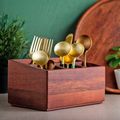 Brick Brown Premium Handcrafted Wooden Spoon stand for kitchen | Mahogany 