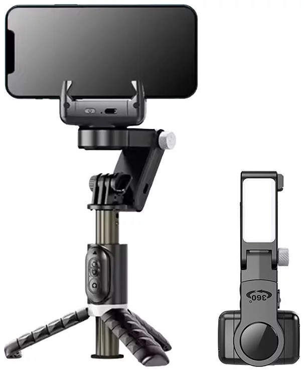 Gimbal trépied stabilisateur APEXEL avec lampe Q18 noir pour smartphone