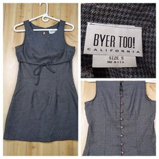 Byer Too California VTG Y2K Herringbone Mini Dress Sz 5 Brown USA Button Back