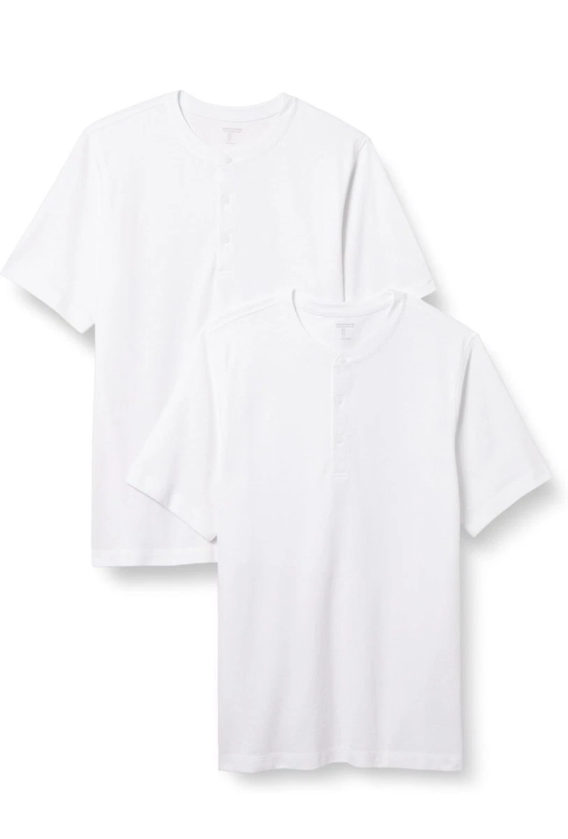 Men's Slim Fit Cotton Henley Shirt - Lightweight Short Sleeve Casual Top For Summer (White, X-Large)