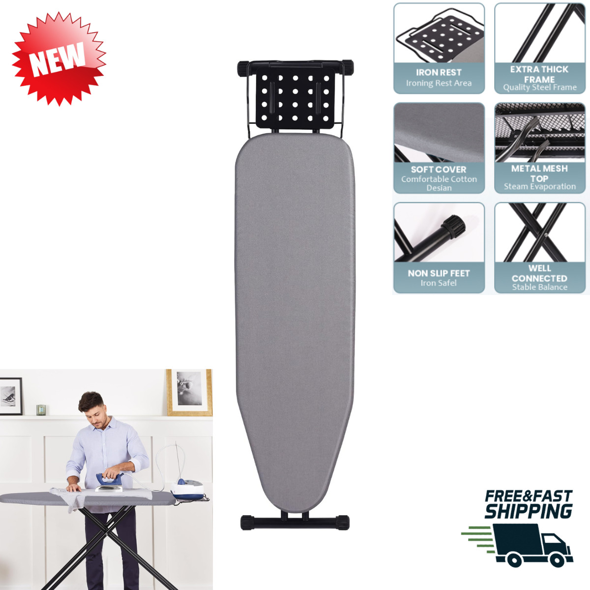 Ing Board Foldable Full Size W/ Heat Resistant Cover Heavy D