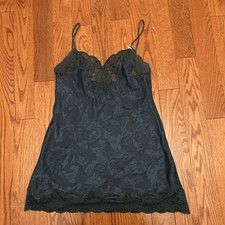 Vintage Y2K Oscar de la Renta Green Floral Chemise Slip Dress Black S