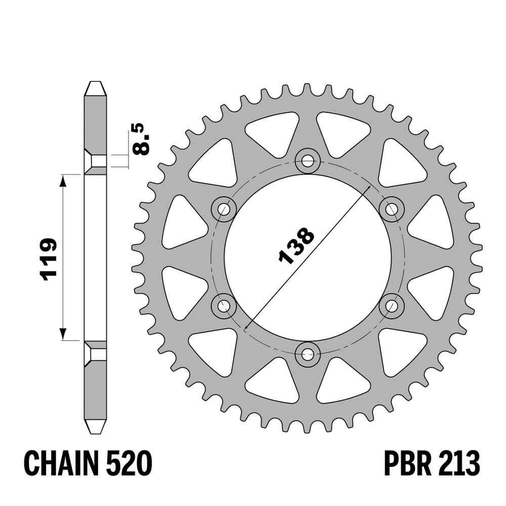 Pignon arrière PBR 48 dents en Ergal pas 520 pour Husaberg Enduro 600 1993-1995