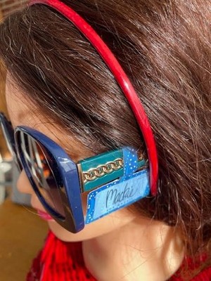 BOB MACKIE, Blue & Green Oversized Square Sunglasses w 100% UV Protection, Case