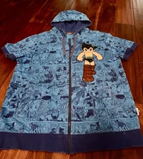 VTG Astro Boy Tezuka Productions Short Sleeve Zip Hoodie XL Mighty Atom Hologram