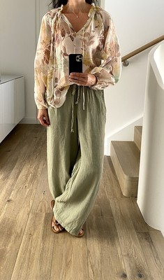 Leinen Hose Neu 36 38 40 42 Grün Khaki Neu 