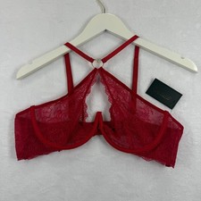 NWT Fredericks of Hollywood Red Lace Heart Ring Strappy Balconette Bra L/XL