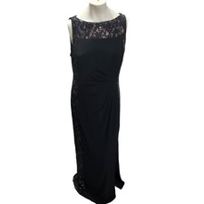 Lauren Ralph Lauren Black Lace Sequin Evening Gown Sleeveless Size 14