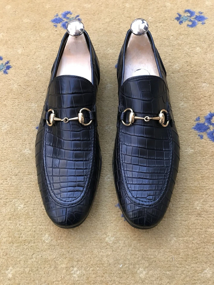Gucci Loafers Crocodile Jordaan Shoes Black Horsebit Mens UK 7.5 US 8.5 EU 41.5 - Image 3 of 4