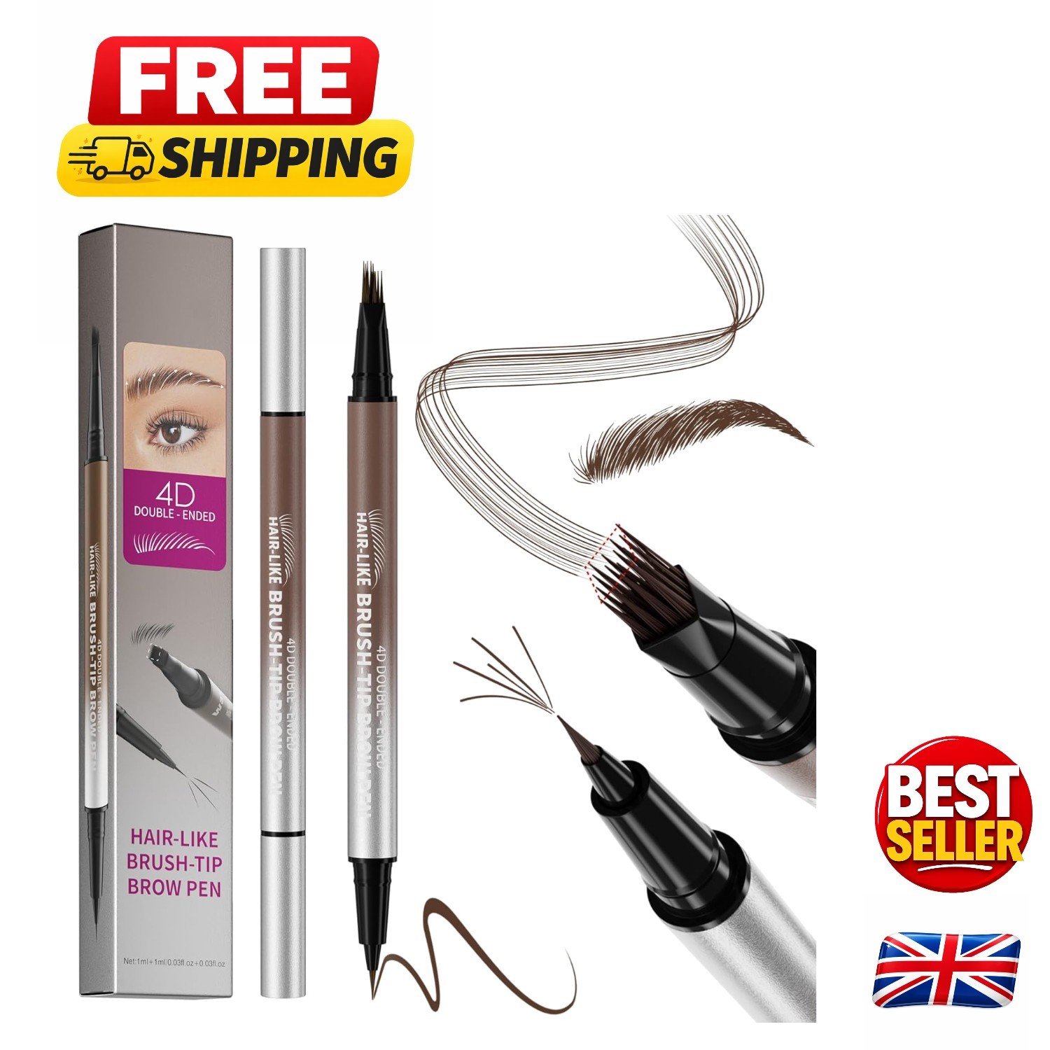 Smudge-Proof 2-in-1 Eyebrow Pencil with Angled Brush - Flawless Dark Brown Brows