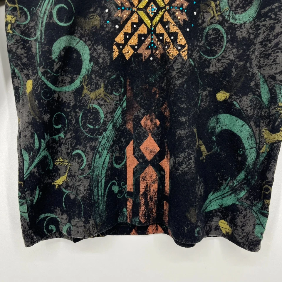 Camiseta Cactus Bay Para Mujer M Negra De Colección Estampado Tribal Deslumbrante Manga 3/4 Y2K Foto 3 de 4