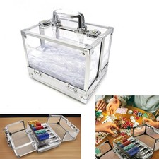 Przenośne 600 sztuk akrylowe etui na żetony do pokera pudełko do przechowywania kasyno poker z 6 tacami rack