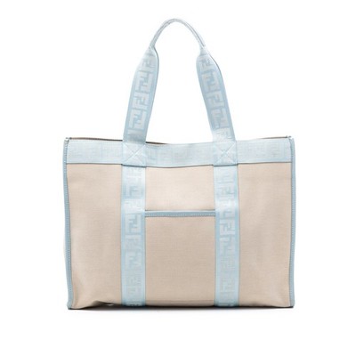 Fendi Zucca Trimmed Canvas Tote | Pre-Loved | Light Blue | Authenticated