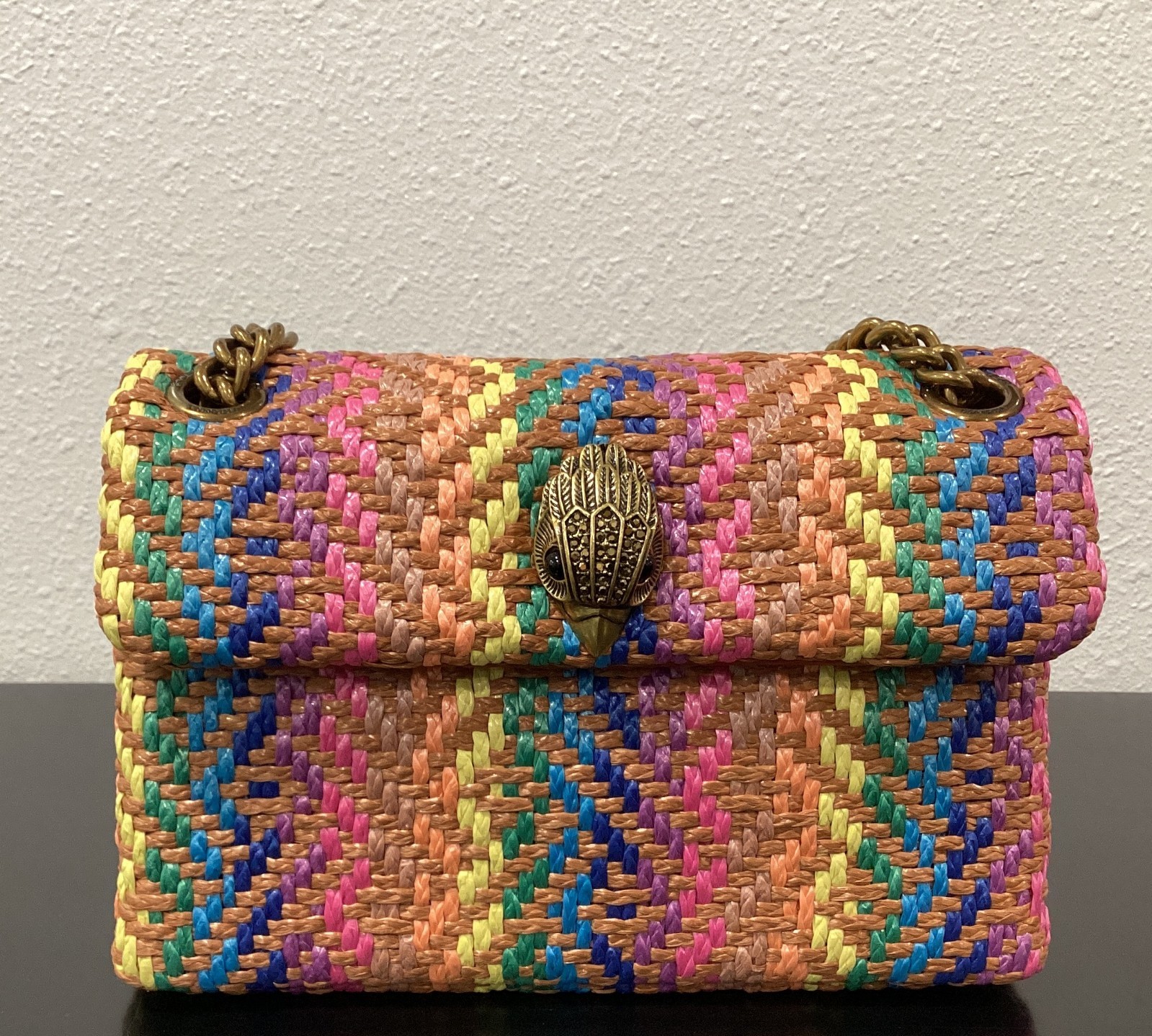 Kurt Geiger Mini Kensington Woven Polyethylene Rainbow Fabric 8" x 5.25" x 2.25"