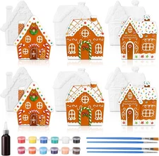 Thyle Set of 6 Christmas Ceramic Gingerbread House Craft Kit unpainted white 