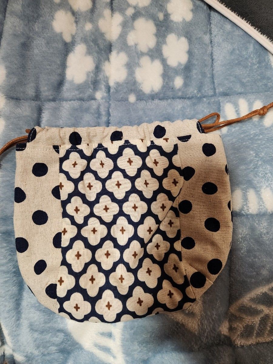 Drawstring Bag Dot Floral Pattern Patchwork Japan… - image 1