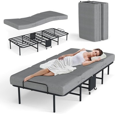 Portable Foldable Bed with Mattress Rollaway for Adults, 75  x 38''