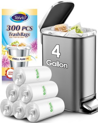 Small Trash Bags 4 Gallon 300 Counts Garbage Bags, Bathroom Trash Can Bin Lin...