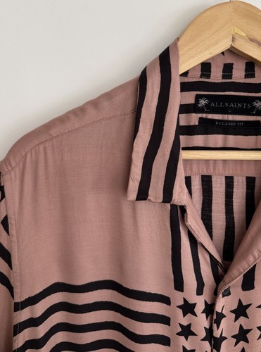 Allsaints “Union” Short Sleeve Shirt Hawaiian Pink Stars & Stripes L/Relaxed - Picture 4 of 11