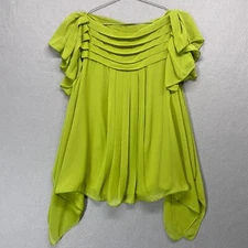 Studio M Top Womens Small Green Pleated Fairy Lightweight Flowy Dressy